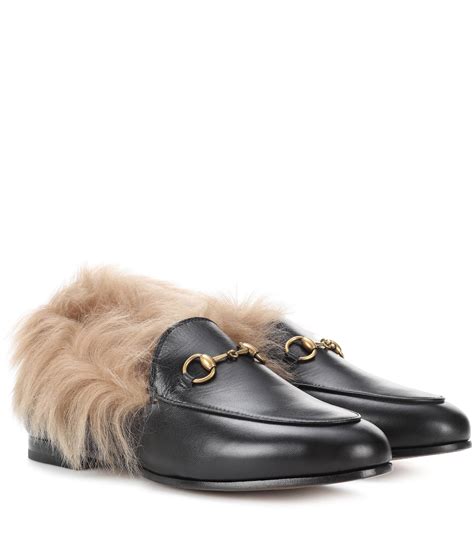 gucci womens black leather loafers|Gucci fur loafers plaid.